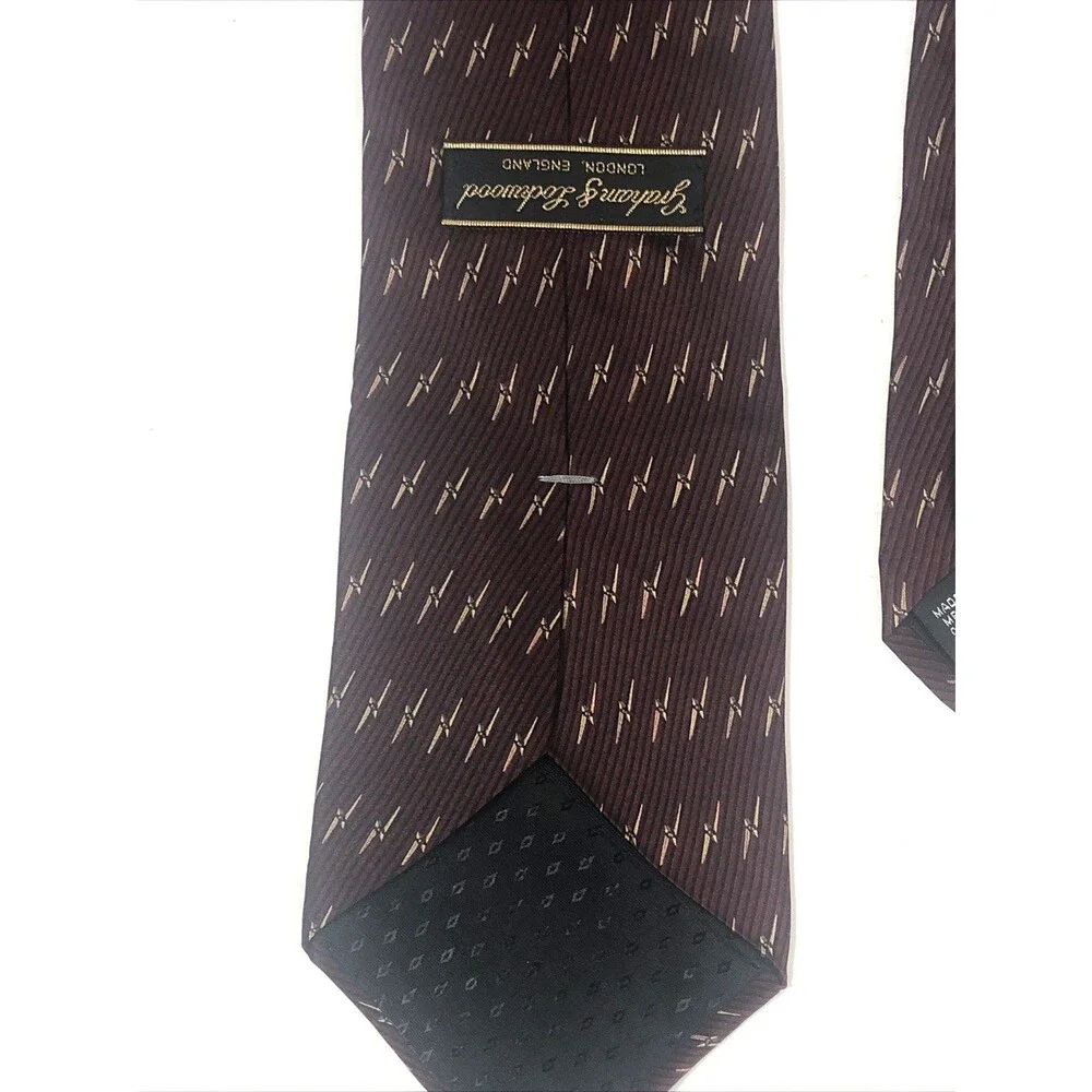 Graham & Lockwood Necktie Silk Red Burgundy Stiped with Gold bolts Rare Defect
